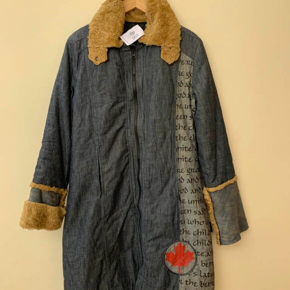 Vintage Y2K 200's style Denim Afghan Coat with Faux Fur Details - Picture 1 of 4